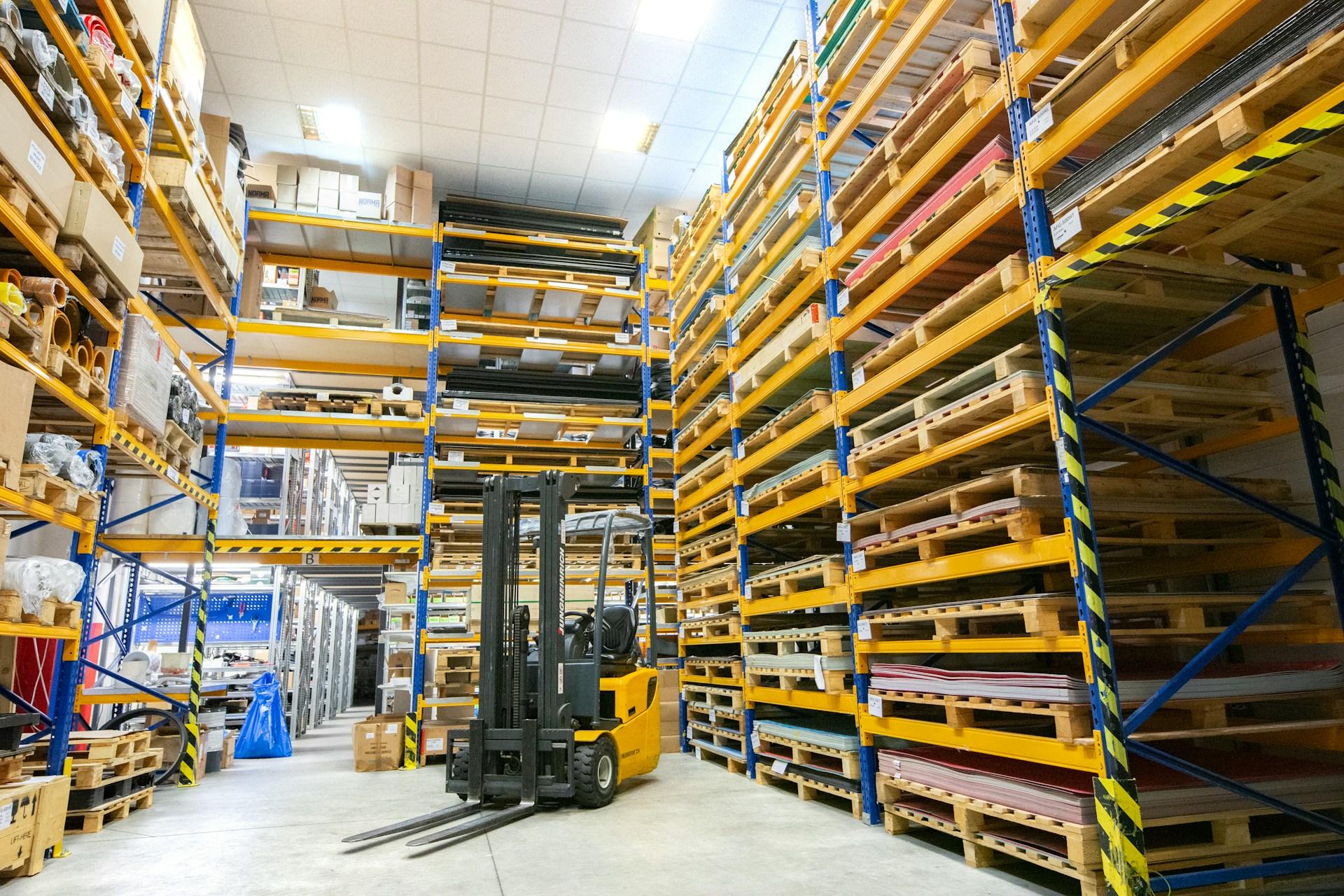 ein Gabelstapler in einem Lagerhaus - Liquidität sichern: Tipps für Unternehmen jetzt